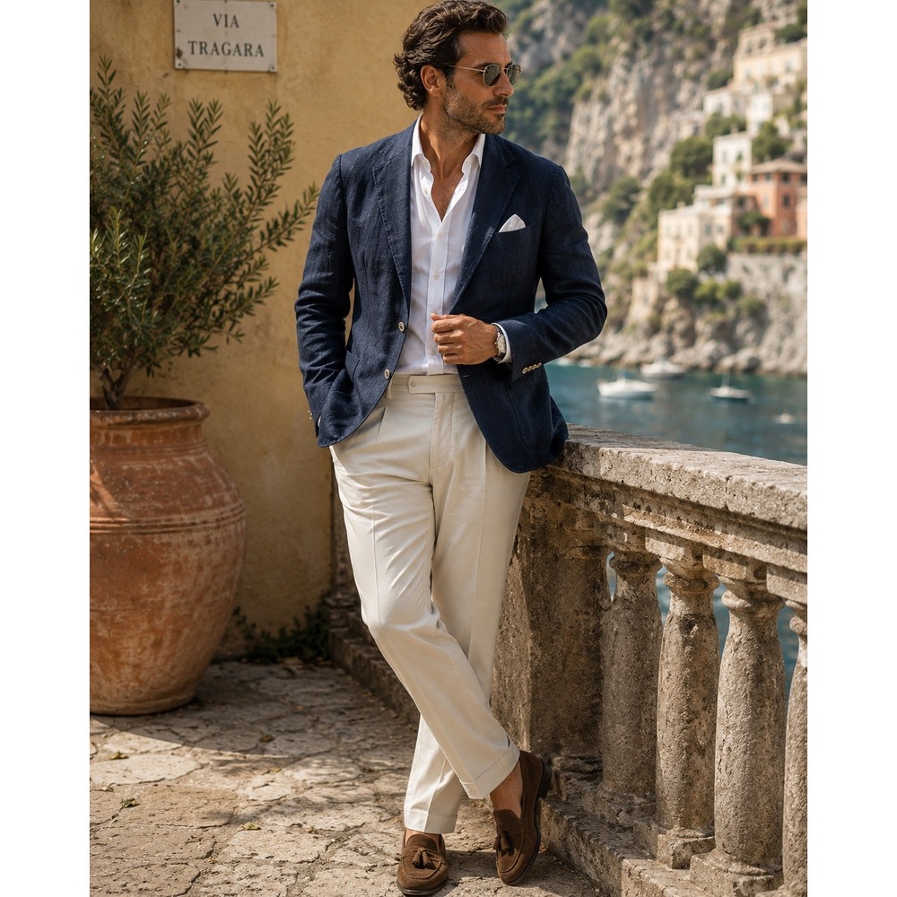 Marchesani Italy Men's 100% Linen Blazer Size 54 Navy Blue Italian Tailored
